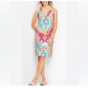 🩷 TALBOTS Pink, Yellow, White, and Blue Floral Paisley
V-Neck Dress - Size XS